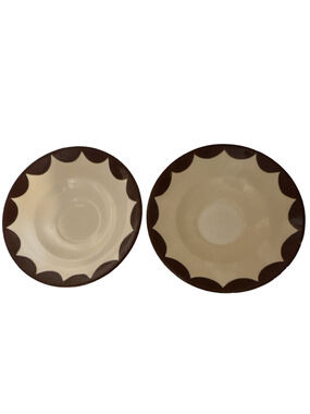 Clemson Hand Painted Handmade Ceramic Bowl Set of 2 White/Brown Scalloped